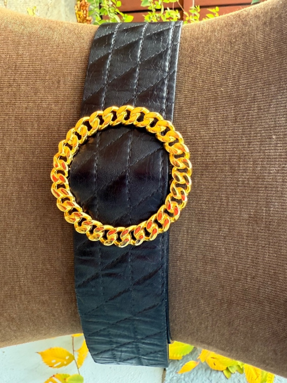 💎 Vintage 90s Quilted Leather Chain Buckle Belt